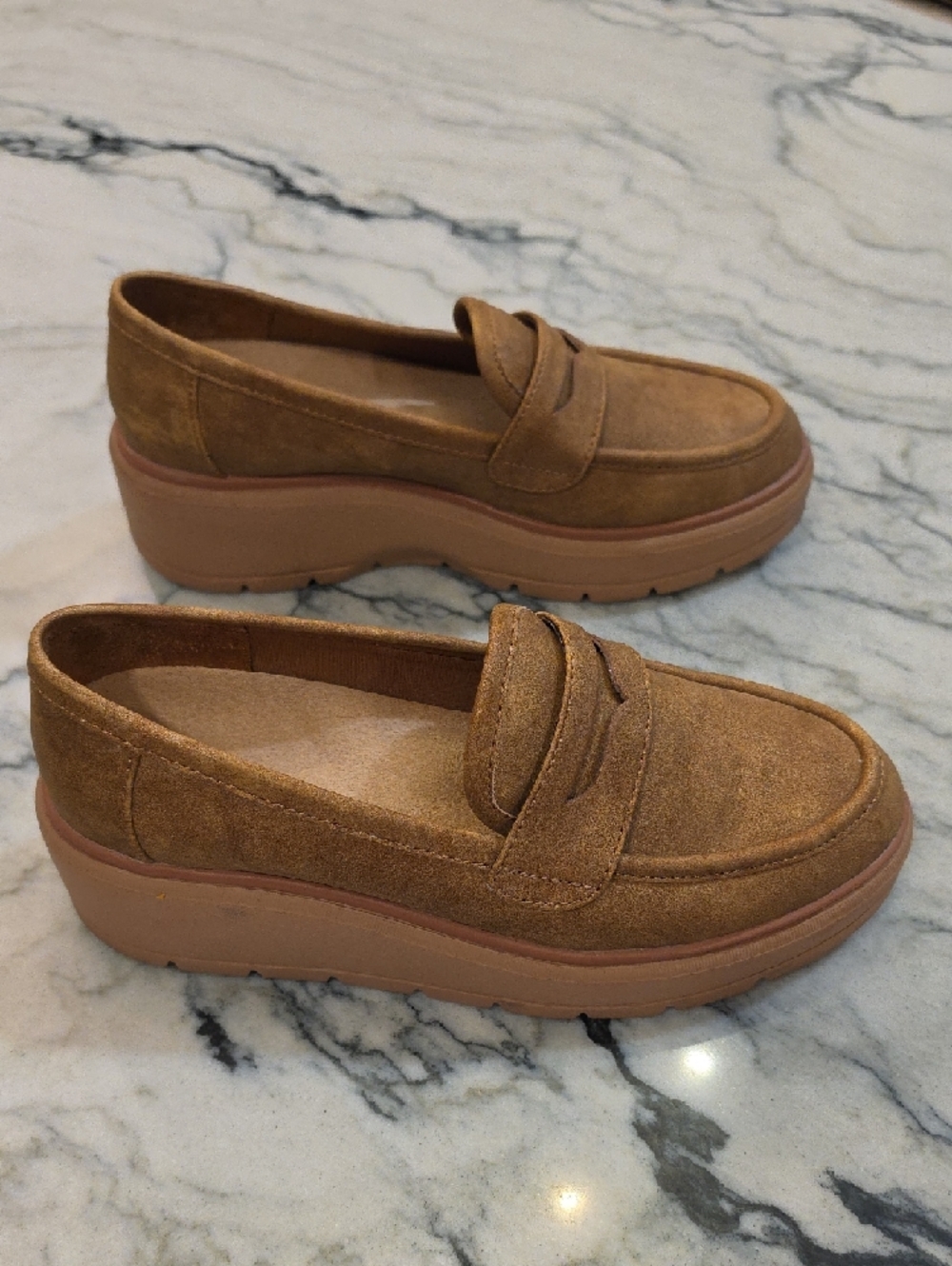 Dr. Scholl's Tan Suede Platform Loafers - Picture 3 of 6